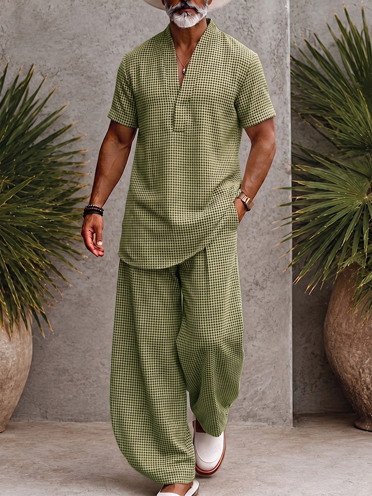 Classic Relaxed Fit Plaid Matching Set — Green