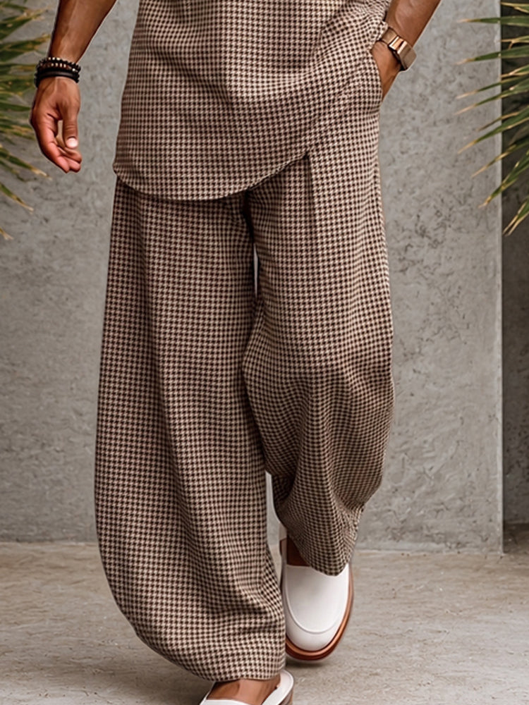 Classic Relaxed Fit Plaid Matching Set — Brown